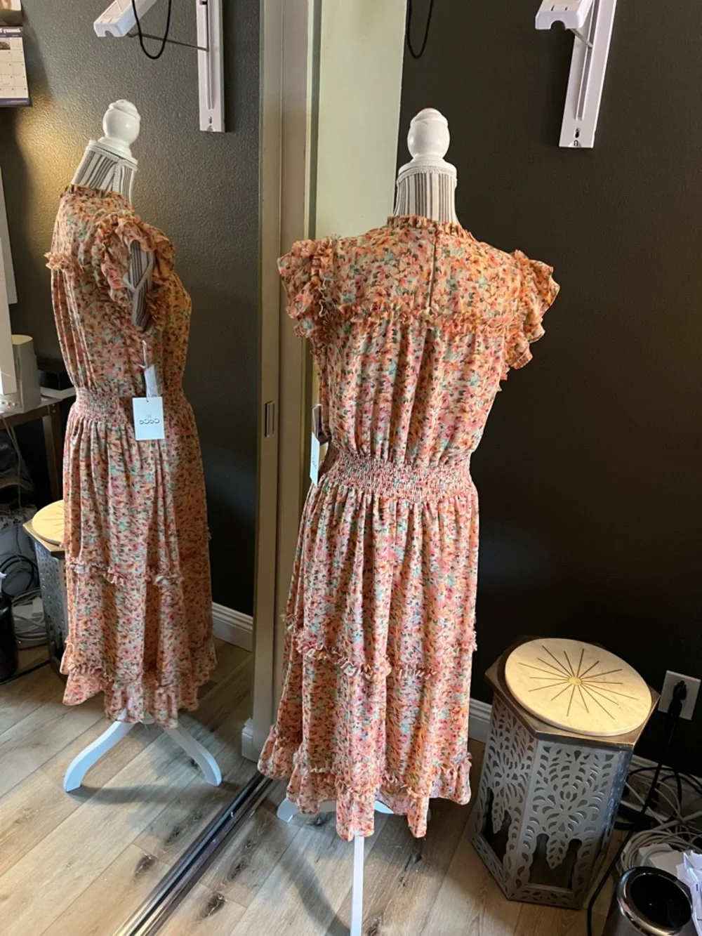 CeCe Peach Floral Ruffle Midi Dress - Picture 7 of 11